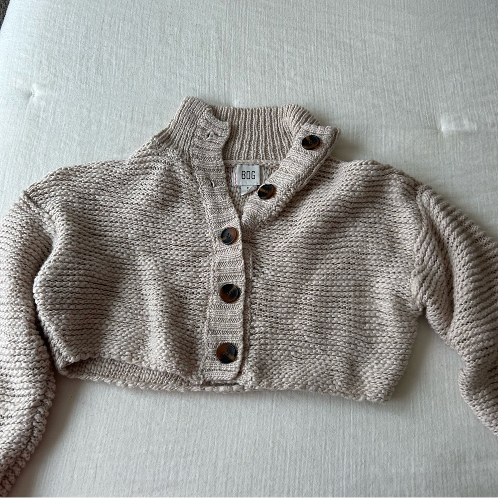 BDG Tan Cropped Cardigan Sweater